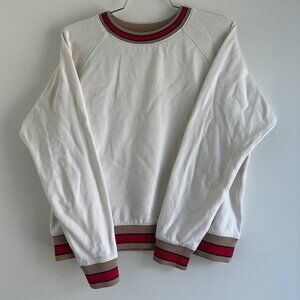LITTLE MOON Anthropologie Cream Crewneck Sweater with MultiColour Ribbed Cuffs